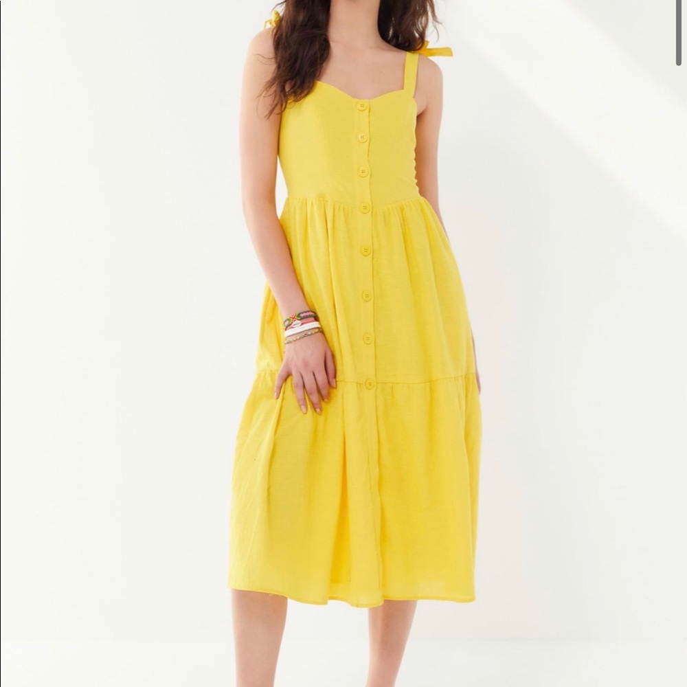 UO Yellow Positano Tie-Shoulder Midi Dress